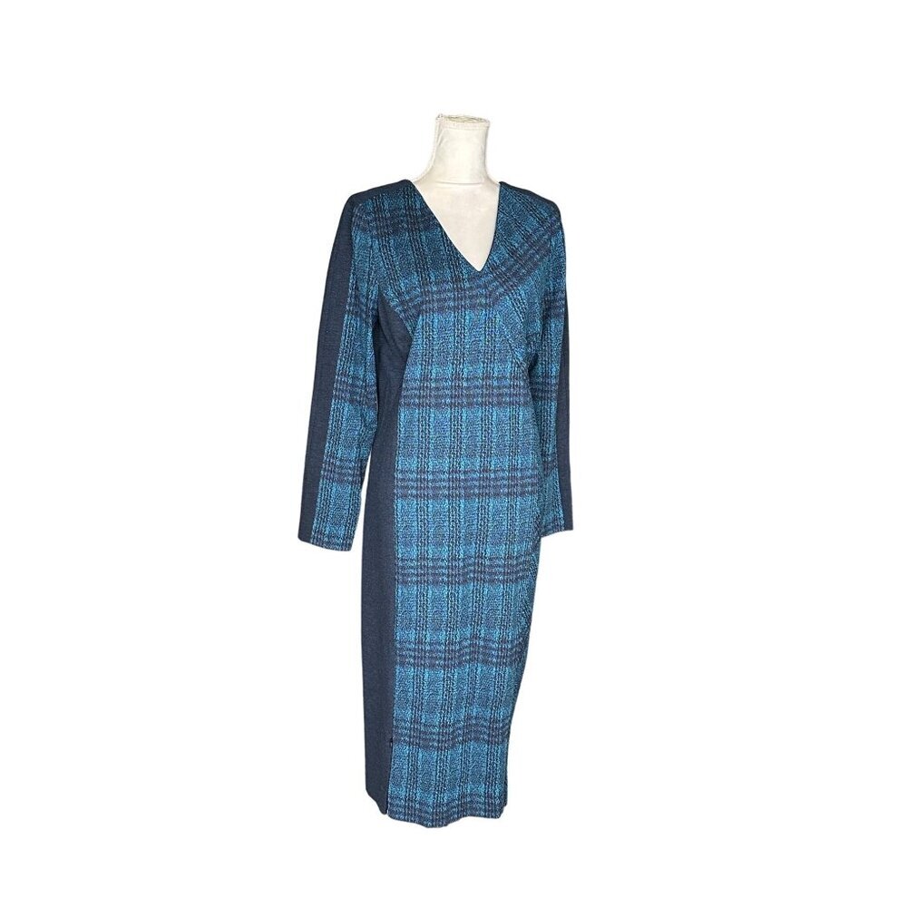 Per Se By Carlisle Plaid V-Neck Long Sleeve Midi Dress Size 8 NWT